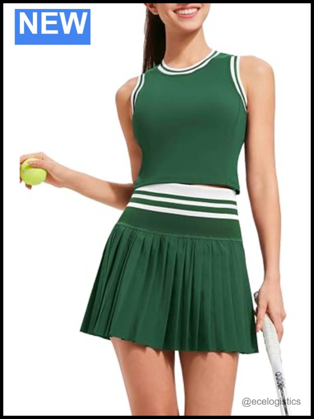 Two Piece Pleated Tennis Golf Skirt Set with Built-in Shorts Pockets